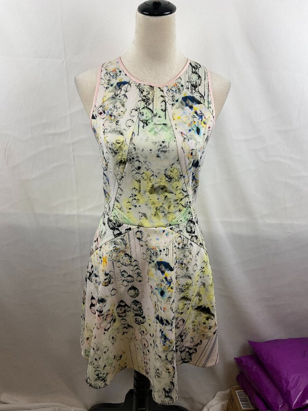 Ted Baker Dress 2 White Light Green Black Light Pink Diamond Sleeveless 4/6